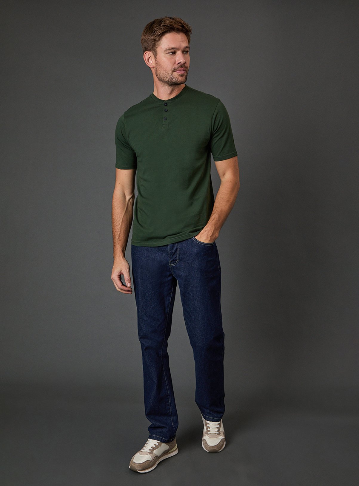 BURTON Dark Green Grandad Neck T-Shirt S - Image 4 thumbnail
